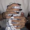 Vintage False Fingernails Artificial False Nails Tips Fake Art Nails; Black and White Fake Nails