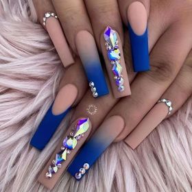 Luxury Purple Rhinestones Full Cover Acrylic False Nails (Color: Blue JP1968)